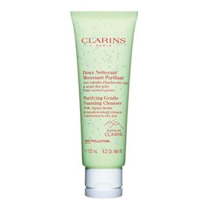 clarins purifying gentle foaming cleanser | cleanses, purifies and mattifies | green formula and contains salicylic acid | soap-free | sls-free | dermatologist tested | combination to oily skin types