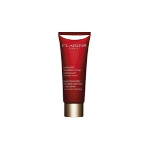 clarins super restorative décolleté and neck concentrate | deeply replenishing, anti-aging cream for mature skin | skin texture is refined and chest creases are visibly diminished after 4 weeks*