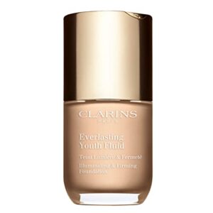 clarins everlasting youth fluid foundation | anti-aging, medium to full coverage | illuminates, smoothes and visibly firms | satin finish | contains plant extracts with skincare benefits | 1 fl oz