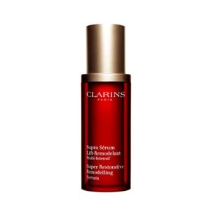 clarins super restorative remodelling anti-aging serum for mature skin weakened by hormonal changes | replenishes, illuminates and helps visibly define facial contours, 1 fl oz (pack of 1)