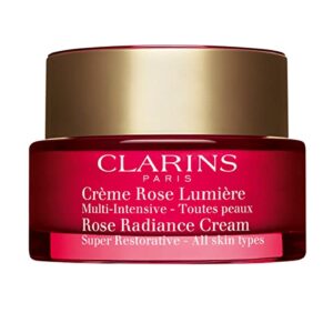 clarins super restorative rose radiance cream | 3-in-1 anti-aging moisturizer for mature skin | smoothes skin, boosts luminosity and promotes even skin tone after 28 days* | youthful glow | 1.7 ounces