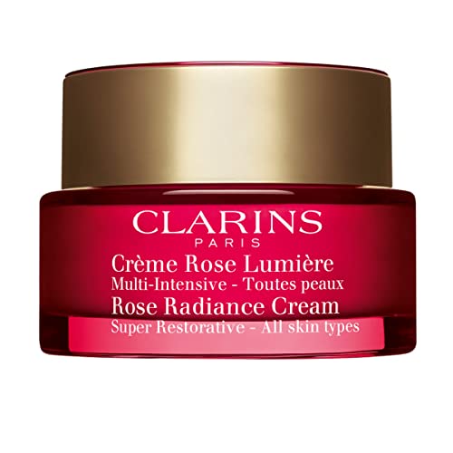 Clarins Super Restorative Rose Radiance Cream | 3-In-1 Anti-Aging Moisturizer For Mature Skin | Smoothes Skin, Boosts Luminosity and Promotes Even Skin Tone After 28 Days* | Youthful Glow | 1.7 Ounces