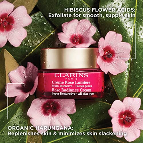 Clarins Super Restorative Rose Radiance Cream | 3-In-1 Anti-Aging Moisturizer For Mature Skin | Smoothes Skin, Boosts Luminosity and Promotes Even Skin Tone After 28 Days* | Youthful Glow | 1.7 Ounces