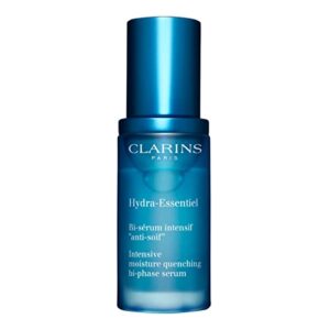 clarins hydra-essentiel intensive bi-phase serum | intensely hydrates, refreshes, smoothes and refines skin texture | revives radiance | visibly reduces redness | contains hyaluronic acid | 1 fl oz