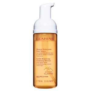 clarins gentle renewing cleansing mousse | cleanses, gently exfoliates & refreshes | foaming mousse |soap-free|sls-free | dermatologist tested | exfoliating tamarind pulp extract rich in ahas | 5.5 oz