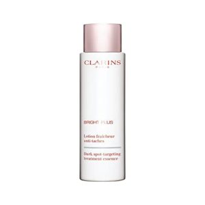 clarins bright plus treatment essence | visibly brightens and targets dark spots | promotes dewy, even skin tone | hydrates and mattifies | 98% natural ingredients | acerola extract, rich in vitamin c