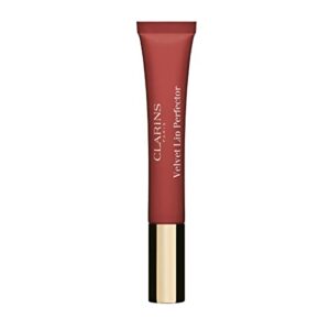 clarins velvet lip perfector | velvety-matte finish liquid lipstick | shea butter leaves lips feeling hydrated| highly pigmented | contains natural plant extracts with skincare benefits | 0.3 oz