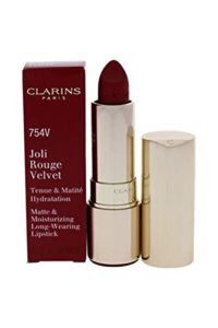 clarins joli rouge velvet lipstick | luminous, matte finish | intense, long-lasting color | moisturizing | organic apricot oil and marsh samphire extract deliver skincare benefits | 0.1 ounces