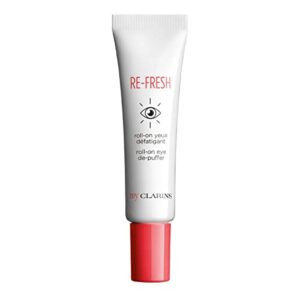 my clarins re-fresh roll-on eye de-puffer | targets dark circles and puffiness | visibly brightens | hydrates and refreshes | skin looks smoother after first application* | vegan, paraben-free |0.5 oz