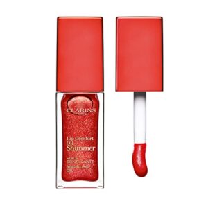 clarins lip comfort oil shimmer | smoothes, comforts, hydrates and protects lips | bold, high shimmer finish | intense color payoff | visibly fuller lips | contains plant oils with skincare benefits