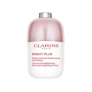clarins bright plus serum | skin has a healthy-looking glow and skin tone is visibly improved* | visibly brightens and boosts radiance | targets dark spots | acerola extract, rich in vitamin c | 1 oz