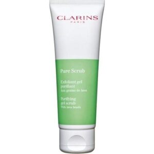 clarins pure scrub | award-winning | foaming gel face scrub with lava beads | deeply exfoliates, mattifies and visibly tightens pores | paraben-free | sls-free | mineral oil free | oily to combination