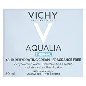 Vichy Aqualia Thermal 48HR Rehydrating Fragrance Free Face Cream, Hyaluronic Acid Moisturizer for Dry Skin, Moisturizing Face Lotion, Fragrance Free, 1.69 fl. oz.