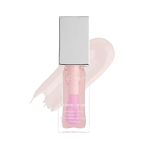 Sigma Beauty Renew Lip Oil - Clear Pink Sheen - Nourishing, Non Sticky Lip Oil with Subtle Sheen - Paraben Free Lip Gloss - Hush