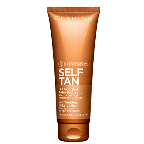 Clarins Self Tanning Milky Lotion | Self Tanner For Face and Body | Natural, Long-Lasting, Streak-Free, Sun-Kissed Glow and 24-Hour Hydration* | Non-Staining | Contains Glycerin | 4.2 Ounces