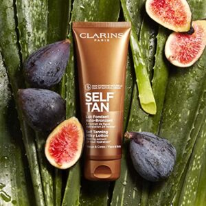 Clarins Self Tanning Milky Lotion | Self Tanner For Face and Body | Natural, Long-Lasting, Streak-Free, Sun-Kissed Glow and 24-Hour Hydration* | Non-Staining | Contains Glycerin | 4.2 Ounces