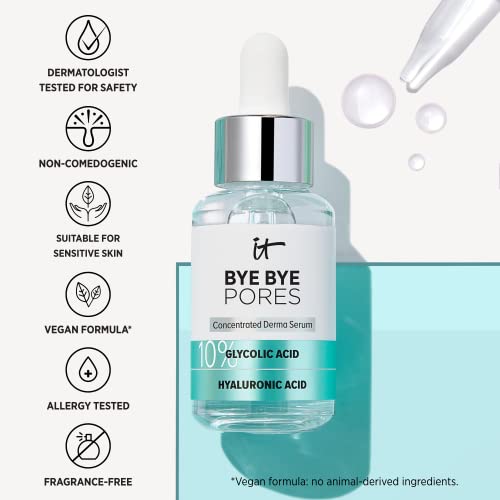 IT Cosmetics Bye Bye Pores 10% Glycolic Acid Serum - Visibly Minimizes Pores In 1 Week & Exfoliates to Help Refine Skin’s Texture - With Hyaluronic Acid - Vegan Formula - 1 fl oz