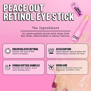Peace Out Skincare Retinol Eye Stick | Daily Under Eye Retinol Serum Balm in Convenient Stick | Reduces Fine Lines, Wrinkles, Dark Circles and Milia with Peptides and Astaxanthin (.14 oz)  