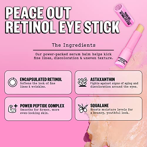 Peace Out Skincare Retinol Eye Stick | Daily Under Eye Retinol Serum Balm in Convenient Stick | Reduces Fine Lines, Wrinkles, Dark Circles and Milia with Peptides and Astaxanthin (.14 oz)  