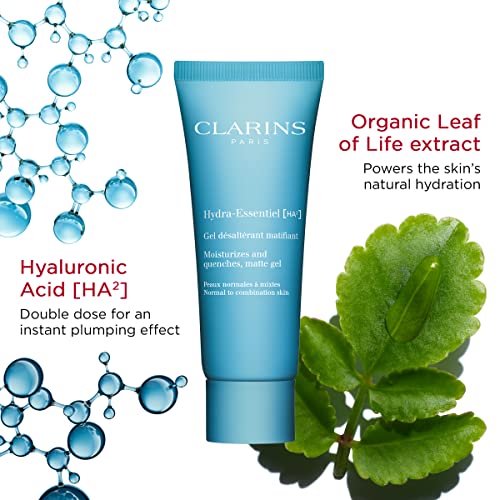 Clarins NEW Hydra-Essentiel Matte Gel|Intensely Hydrating & Mattifying|60 Seconds to Plumper Skin*|Softens & Refreshes|Double Dose of Hyaluronic Acid|Normal-Combination Skin|2.6 Ounces