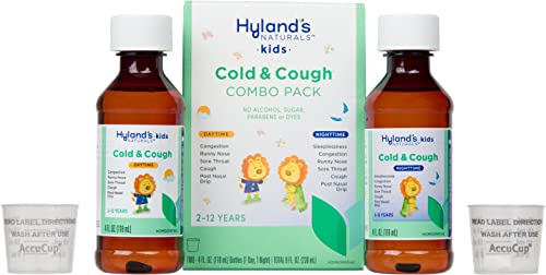 Kids Cold Medicine for Ages 2+, Hylands Naturals Kids Cold & Cough, Day and Night Combo Pack, Syrup Cough Medicine for Kids, Nasal Decongestant, Allergy Relief, 4 Fl Oz (Pack of 2)