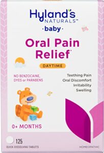 hyland’s naturals baby oral pain relief tablets with chamomilla, soothing natural relief of oral discomfort, irritability, and swelling, 125 count