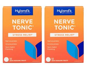 hyland’s nerve tonic stress relief tablets, natural relief of restlessness, nervousness and irritability symptoms, 50 count (2 pack)