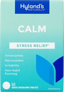 hyland’s naturals calm tablets, stress relief supplement, natural relief of anxiousness, nervousness, and irritability, 50 count