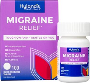hyland’s naturals migraine headache natural pain relief tablets, pack of 1, 100 count (packaging may vary)