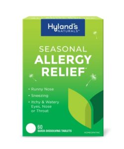 hyland’s naturals indoor & outdoor, non drowsy seasonal allergy relief pills, safe and natural, quick dissolving tablets, white, 60 count