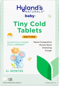 hyland’s baby tiny cold tablets, natural relief of runny nose, congestion, and occasional sleeplessness due to colds, 125 quick-dissolving tablets