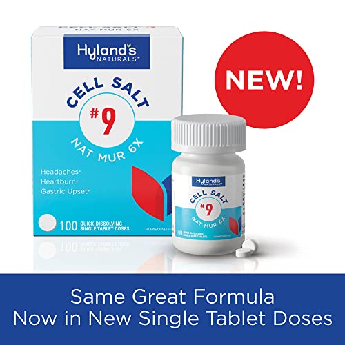 Hyland's Relief of Headache, Constipation, Heartburn, & Bloating, Natural Remedy for Water Retention, Indigestion, Colds, Gastric Upset, Naturals #9 Natrum Muriaticum 6X, 100 Tablets