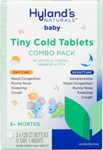 hyland’s infant and baby cold medicine, naturals baby tiny cold tablets, day & night value pack, decongestant and cough relief, 250 quick-dissolving tablets