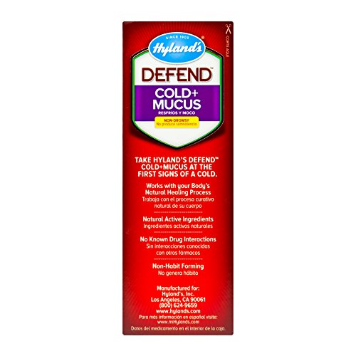 Hyland's Cold and Cough Mucus Relief Decongestant Defend by Homeopathic Cold Plus Mucus Fluid Ounce, Red, 4 Fl Oz