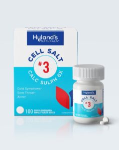hyland’s cold relief, naturals cell salts #3 calcarea sulphurica 6x tablets, natural homeopathic relief of colds, sore throat, acne, 100 count