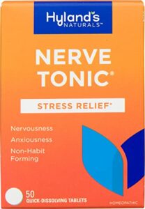 hyland’s nerve tonic stress relief tablets, natural relief of restlessness, nervousness and irritability symptoms, non-habit forming, 50 count