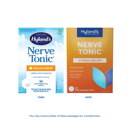 Hyland's Nerve Tonic Stress Relief Tablets, Natural Relief of Restlessness, Nervousness and Irritability Symptoms, Non-Habit Forming, 50 Count