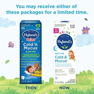 Cold Medicine for Kids Ages 2+ by Hyland's, Nighttime Cold 'n Mucus Relief Liquid, Natural Relief of Mucus & Congestion, Runny Nose, Cough, 4 Ounces