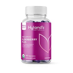 Hyland's Naturals Organic Elderberry Plus Gummies, Organic Black Elderberry with ZINC and Vitamin C, Immune Support Supplement for Adults, 60 Vegan Gummies (30 Days)