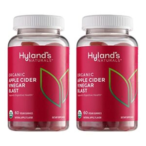 organic apple cider vinegar gummy vitamins, digestive health support, 60 vegan acv gummies (2 pack) by hyland’s naturals