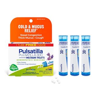 boiron pulsatilla 30c homeopathic medicine for relief from cold, nasal congestion, thick mucus, and cough – 3 count (240 pellets)