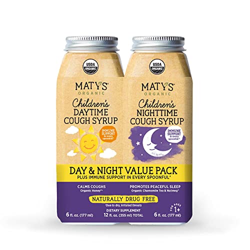 Matys USDA Organic Children's Cough Syrup Day & Night Value Pack - Soothing Relief for Daytime & Nighttime Coughs with Immune Support – Clean Alternative for Ages 1 Year + – 2-6 fl oz