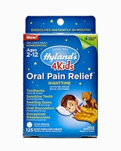 kids nighttime oral pain relief tablets by hyland’s 4kids, natural relief of toothache, swelling gums, and oral discomfort, 125 count