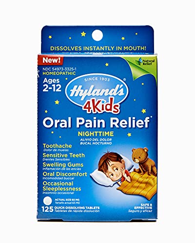 Kids Nighttime Oral Pain Relief Tablets by Hyland's 4Kids, Natural Relief of Toothache, Swelling Gums, and Oral Discomfort, 125 Count