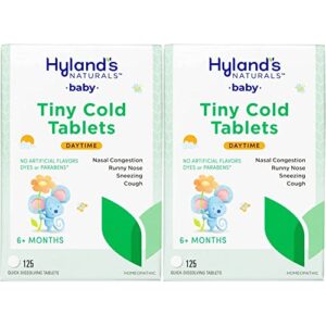 hyland’s baby tiny cold tablets, natural relief of runny nose, congestion, and occasional sleeplessness due to colds, 125 quick-dissolving tablets (pack of 2)