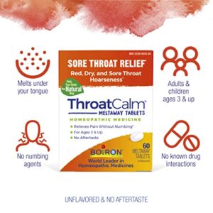 Boiron ThroatCalm Tablets for Pain Relief from Red, Dry, Scratchy, Sore Throats and Hoarseness - 60 Count