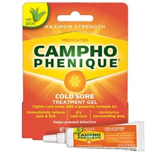 campho phenique cold sore and fever blister treatment for lips, maximum strength provides instant relief, helps prevent infection to promote healing, original gel formula, 0.23 oz