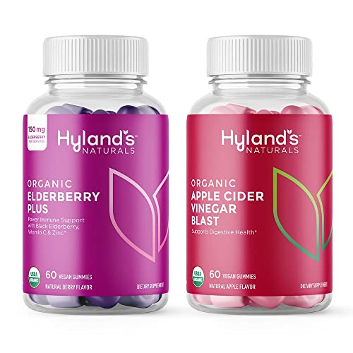 HYLAND'S Naturals Organic Elderberry Plus Gummies + Apple Cider Videgar Blast Gummies - 120 Vegan Adult Gummies (60 of Each)