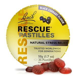 bach rescue pastilles, black currant flavor, natural stress relief lozenges, homeopathic flower essence, vegetarian, gluten and sugar-free, 35 count