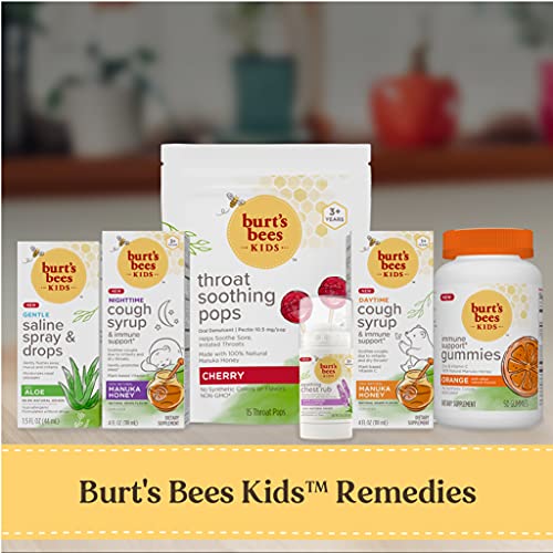 Burt's Bees Kids Throat Soothing Pops with Natural Manuka Honey, Cherry Flavor, 15 Count